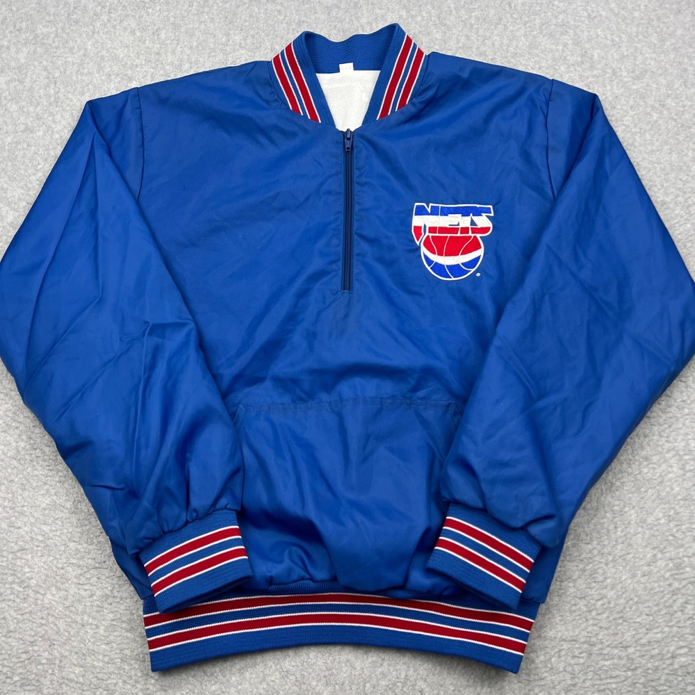 VTG Chalk Line New Jersey Nets Windbreaker Mens Medium Blue 1/4 Zip Jacket 90s